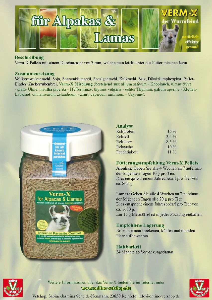 Verm-X Der Wurmfeind - Pellets für Alpakas & Lamas - natürlich vorbeugen statt c