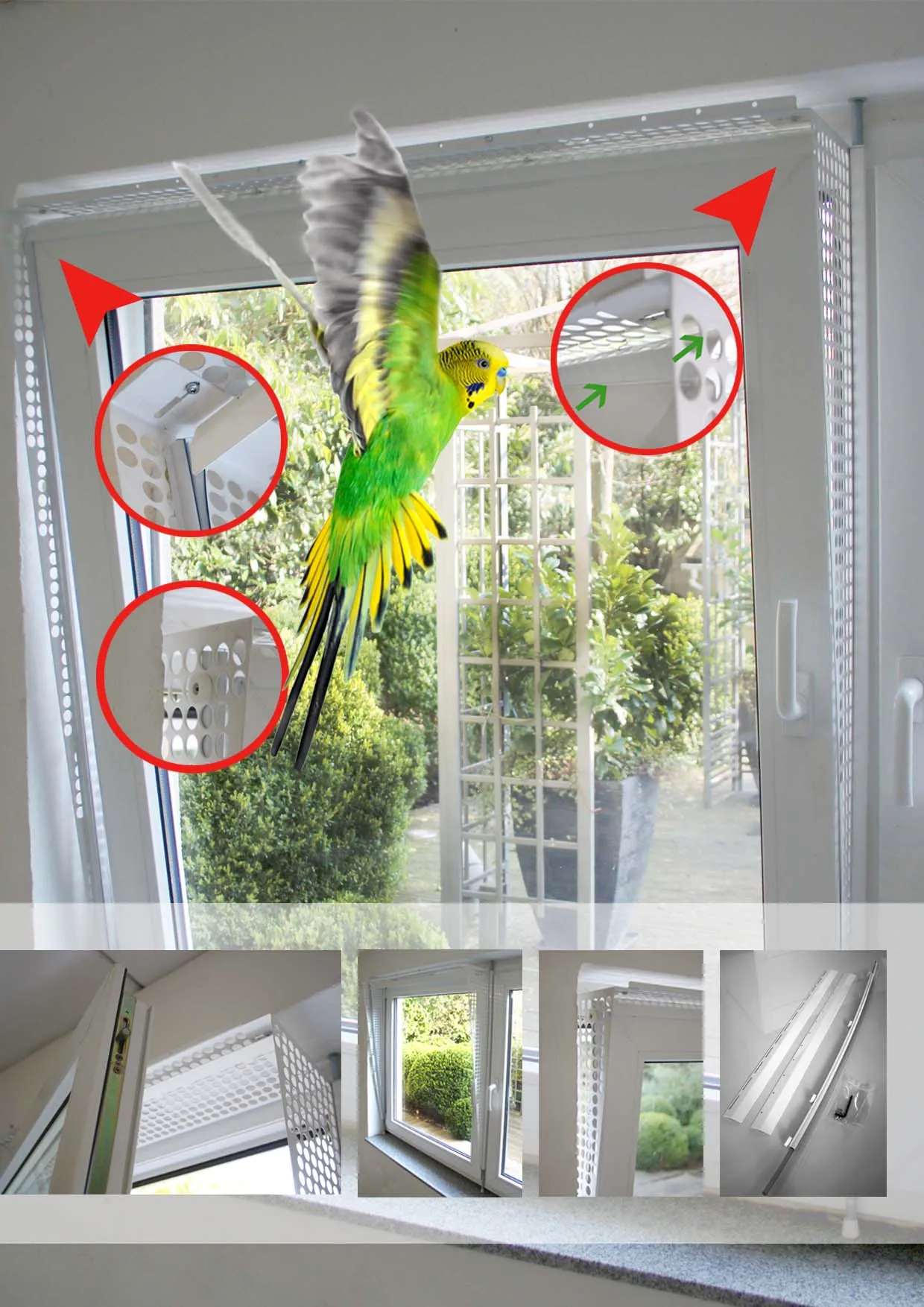 Kippfensterschutz für Vögel von austmetall, System 4, OHNE BOHREN OHNE KLEBEBN